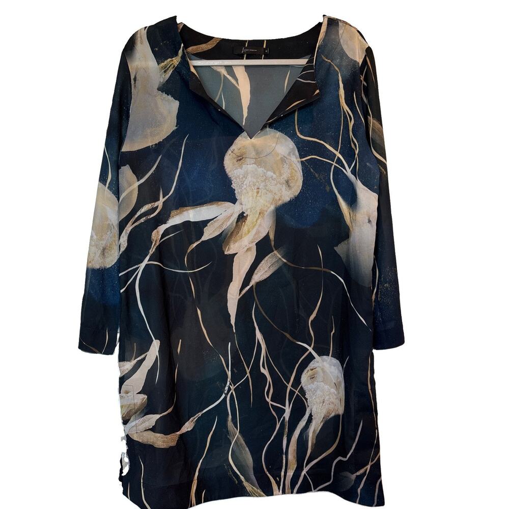 Lenny Niemeyer Sheer Tunic Dress Octopus Printed Long Sleeve Medium Swim Coverup
